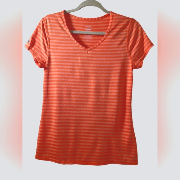 Danskin Now Tops - EUC! Danskin Now Orange Stripe V-neck Short sleeve Tee. Size M